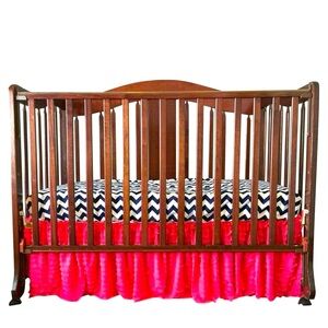 Gorgeous Hot Pink Crib Skirt 3 Sided with Tiered Ruffles